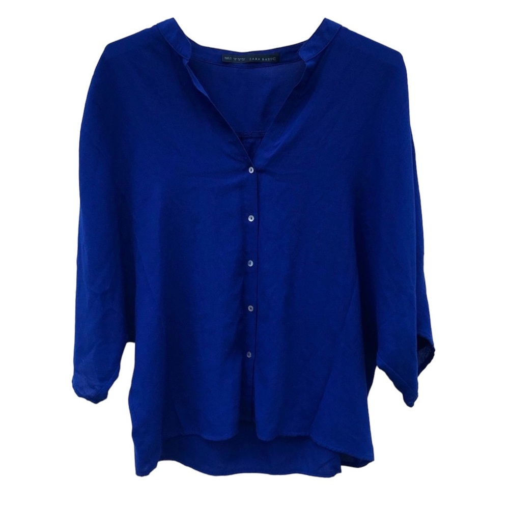 Zara Basic Blue Button Up Blouse Medium